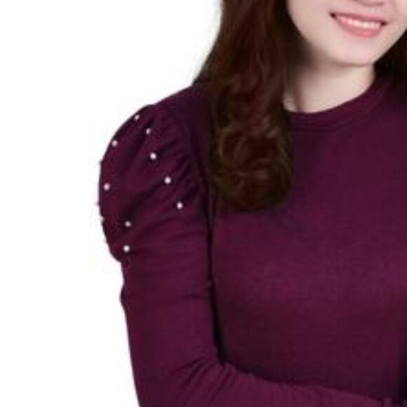 Ny Collection Puff Sleeve Knit Top - Burgundy Enzo - Size Petite Large - NWT - Picture 3 of 5